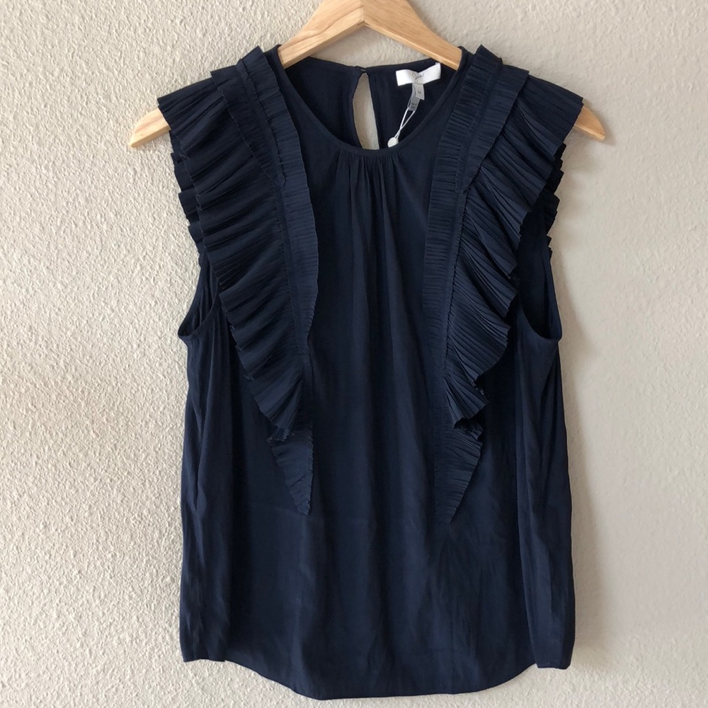 Joie Cruzita Pleated-Ruffle Blouse Size M